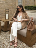  MQTIME  -  Retro Suede Female Jacket Chic Single Breasted Long Sleeve Lapel Loose Blazer Coat Women Eraly Autumn Street Lady Outerwear