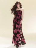 MQTIME  -  Vintage Butterflies Print Dresses for Women Spaghetti Strap Evening Dresses Summer Sexy Irregular Black Long Dress Ins