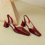 MQTIME  -  New Square Head Red Coarse Heel French Strap Top Sandals for Women in Summer