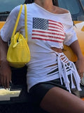 MQTIME  -  American Streetwear Y2k Hollow Out Sexy Skew Collar Short Sleeve Loose Women's T-shirts