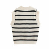 MQTIME  -  Y2k Striped Sweater Vest Spring 2024 Women Fashion Chic V-Neck Sleeveless Knitwear Girl Casual Preppy Style Knit Sweaters Tops