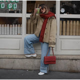  MQTIME  -  Autumn Retro Patchwork Lapel Jacket Woman Single Breasted Long Sleeved Pocket Short Coats Casual Office Lady Outwear New