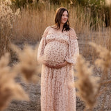  MQTIME  -  Elegant Maternity Dress With Floral Chiffon One Shoulder Stretch Enlarged Size Pregnant Women Photography Dress