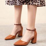 Mqtime New Arrival Wholesale Handmade Womens Chunky Heels Sandals Buckle Ankle Strap Pointed-toe Evening Party Fashion Hot Sale Shoes