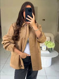  MQTIME  -  Women Suede Leather Jacket New Autumn Winter Fashion Long Sleeve Zipper  Coat Chic Female High Street Lapel Outerwear