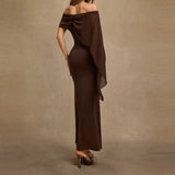 MQTIME  -  Fashion High Waist Temperament Long Dress Elegant Irregular Solid Party Dress Sexy Off Shoulder Draped Wrap Hips Dress