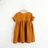 MQTIME  -  New Fashion Girls 100% Cotton Dress Solid Color Children's Casual Short-Sleeve Pleated Dresses WT016