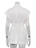 MQTIME  -  2024 Spring Summer Women Elegant Lapel Sleeveless Solid White Shirt Ladies For Blouse Woman Female