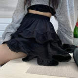 Mqtime Vintage Lace Stitching Solid Color All-match Cake Skirt Women Summer New High Waist Loose Casual Irregular A-line Skirt