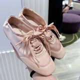 MQTIME  -  Satin Patchwork Lace-up Retro Sneakers for Women Ballet-Style Square Toe Designer Flats Comfortable Soft Outdoor Casual Shoes