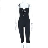 MQTIME  -  Lace Color Patchwork Bows Camisole Jumpsuits Women Sexy V Neck Spaghetti Straps Backless Skinny Capris Rompers Street Overalls