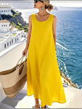 MQTIME  -  Casual and comfortable daily sleeveless summer new dress fashionable and loose solid color round neck mid length dress