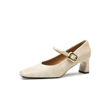 MQTIME  -  New women's shoes classic new Chinese retro style square toe thick heel shallow mouth single shoe