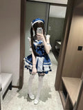MQTIME  -  New Arrival Sweet Cute Kawaii Women Two Piece Set Sailor Collar Bow Top High Waist Plaid Lace Hem Mini Skirt Fashion Outfit
