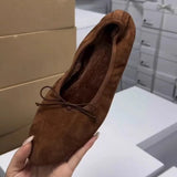 MQTIME  -  Fleece Women Ballet Flats for Women Casual Streetwear Fluffy Winter Shoes Ladies Short Plush Bow Tie Elegant Warm Mary Janes