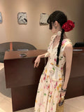 MQTIME  -  Summer Woman Holiday Dress Elegant Floral Midi Dress Beach Style Sexy Sleeveless Dresses Harajuku Outwear Korean Fashion Dress