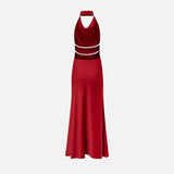  MQTIME  -  Sexy Halter Bead Backless Maxi Dresses Women Fashion Sleeveless High Waist Slim  A-line Dress Lady Summer Evening Party Robes