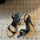 MQTIME  -  New Versatile Open Toed Round Head Rear Tripping Strap One Word Strap Metal Buckle High Heel Sandals for Women