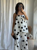MQTIME  -  Sexy Polka Dot Women's Top Pants Sets Off Shoulder Backless Tube Top High Waist Straight Pant Female Suit Summer Lady Outfits
