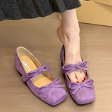 MQTIME  -  Women's Fashion Inner Increase Heel Shoes Spring New Square Head Shallow Mouth Suede Butterfly Knot Non-slip Heel Shoes