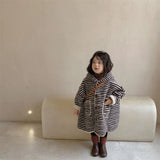  MQTIME  -  Baby Girls Plush Coats Autumn Winter Striped Woolen Jackets Children Hooded Outerwear Kids Warm Zipper Casual Clothing