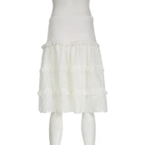 MQTIME  -  Jacquard Ruffle Midi Long White Skirt with Ribbon Lace Up A-line Skirts  Fairycore 2000s Grunge Aesthetics E-girl Korean Clothes