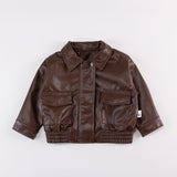 ﻿ MQTIME  -  Autumn & Winter New Arrival Baby & Toddler Clothing 2-4 Years Old Girl Baby Flared Collar Leather Jacket