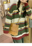 MQTIME  -  Striped Sweater Jacket Autumn New Style Loose Slimming Contrasting Long Sleeved Knitted Sweater