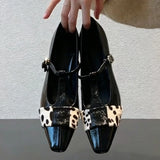MQTIME  -  Animal-Print T-Strap Buckle Chunky-Heel Women's Pumps and Heels Elegant Pointed-Toe Mary Jane Shoes Comfortable Work High Heels