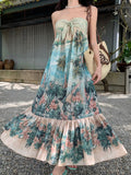 MQTIME  -  Beach Boho Floral Midi Dress Women Casual Y2k Clothing Bodycon Sexy Dress Even Party One Piece Dress Korean Fashion Sleeveless