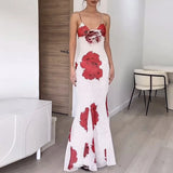 MQTIME  -  Sexy V Neck Stereoscopic Chest Floral Sling Dress Women Party Slim Polka Dots Bodycon Dress Sleeveless Summer Beach Long Dresses