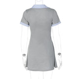  MQTIME  -  Women's 2026 New Autumn Fashion Cardigan Button Stitching Contrasting Color Short-sleeved Dress