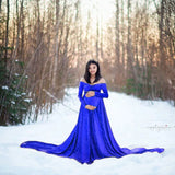  MQTIME  -  Pleuche Long Maternity Photography Props Pregnancy Dress Sexy Shoulderless Maxi Gown Clothes For Pregnant Women Photo Shoot