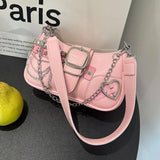  MQTIME  -  Retro American Style Y2k Metal Rivets Large Capacity Armpit Bag Super Cool Pu Pink Storage Bag Women Bags Single Shoulder Bag