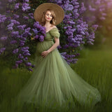  MQTIME  -  Sage Green Maternity Robes Photoshoot Customized Simple Tulle Ruffles Pregnancy Dresses For Photo Shoot Women Dress Baby Shower