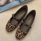 MQTIME  -  Fashion Round Toe  Mary Jane Flats Shoes Women Leopard Print Shallow Shoes Buckle Ballet Footwear Ladies Moccasins Shoes