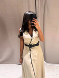 MQTIME  -  Elegant Cotton Sling Dresses Women Fashionable  V-neck Sleeveless High Waist Slim Fit Long Dress Female Summer Holiday Robe