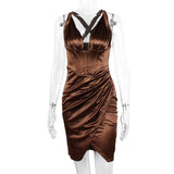 MQTIME  -  Summer Women's Clothing Deep V Neck Backless Sexy Elegant Party Dress For Woman Polyester Short Bodycon Ruched Sleeveless