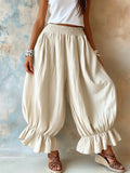 MQTIME  -  New Women Summer Casual Lantern Pants Fashion Falbala Ruffle Hem Elastic Waist Cotton Linen Blend Loose Fit Ladies Trousers