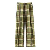 MQTIME  -  Vintage Green Plaid Long Straight Loose Pants For Women Causal High Waist Trousers Autumn New Women Pants Streetwear