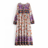 MQTIME  -  Boho Dress Long-sleeved Floral Printing Maxi Vestidos Loose Fit Holiday Style Beach Dress Rayon Hippie Ethnic Dresses