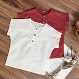  MQTIME  -  Children's Cotton Linen Striped Short-Sleeved T-Shirt Summer New Boys And Girls Round Neck Buttons Daily Casual Tops