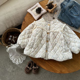 MQTIME  -  Girls Thickened Warm Jackets Kids Floral Cotton Coats Children Print Round Neck One Breasted Outerwear Toddler Fashion Parkas