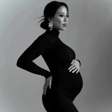 MQTIME  -  Maternity Long Sleeve Dresses For Photo Shoot Pleated Blouson Midi Dress Women Party Pregnant Baby Shower Clothes