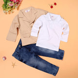 MQTIME  -  3Piece Sets Spring Autumn Toddler Boy Clothes Outfits Casual Fashion Jackets+White Tops+Jeans Children Boutique Clothing