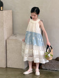 MQTIME  -  Girls Dress Spring and Summer New Childrens Clothing Korean Style Girl Baby Lace Splicing Flower Hanging Neck Halter Dress