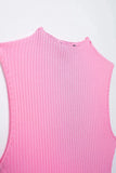  MQTIME  -  Women Elegant Solid Mini Dress Turtleneck Backless Sleeveless Slim Dresses Summer Woman Party Pink Ball Gown Dress