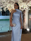MQTIME  -  Elegant Satin Long Dresses Women Chic Fashion Solid Slim High Waits Female Robe With Ribbon Summer Lady Party Vestidos 2025 New