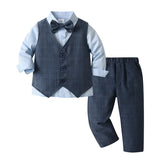 MQTIME  -  Spring Children's Boy Long-sleeve Shirt Waistcoat Long Trousers Gentleman's Bow Tie Full Set Toddler Boys Birthday Party Clothes