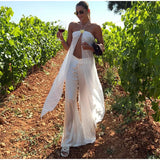 MQTIME  -  Sexy 3D Flower Halter Tops Pants Set Women See Through Sleeveless Backless Vest Wide Leg Pant 2025 Summer Lady Beach Outfits